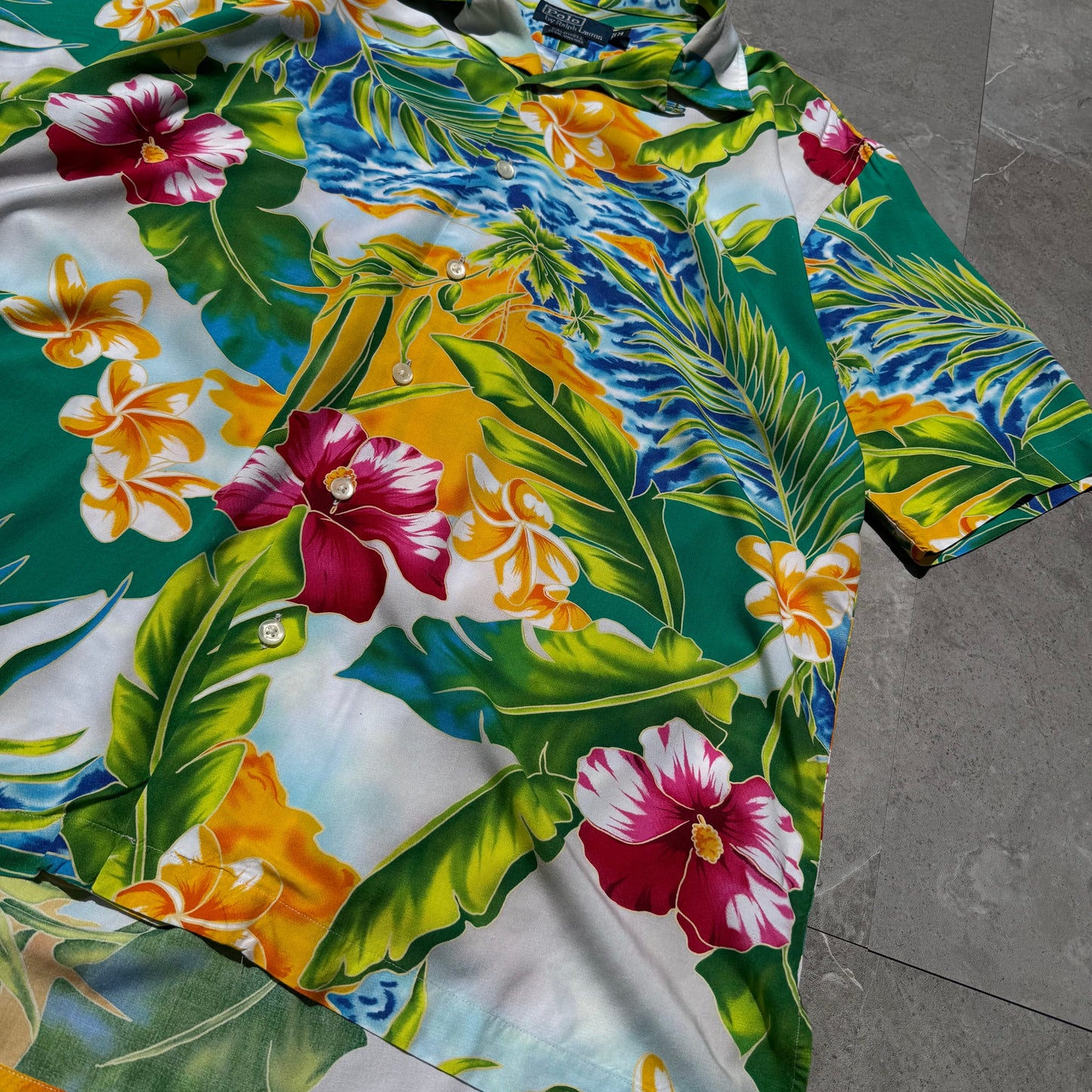 90s-00s Ralph Lauren Caldwell Tropical Viscose Open Collar Shirt KiiChain Clothing