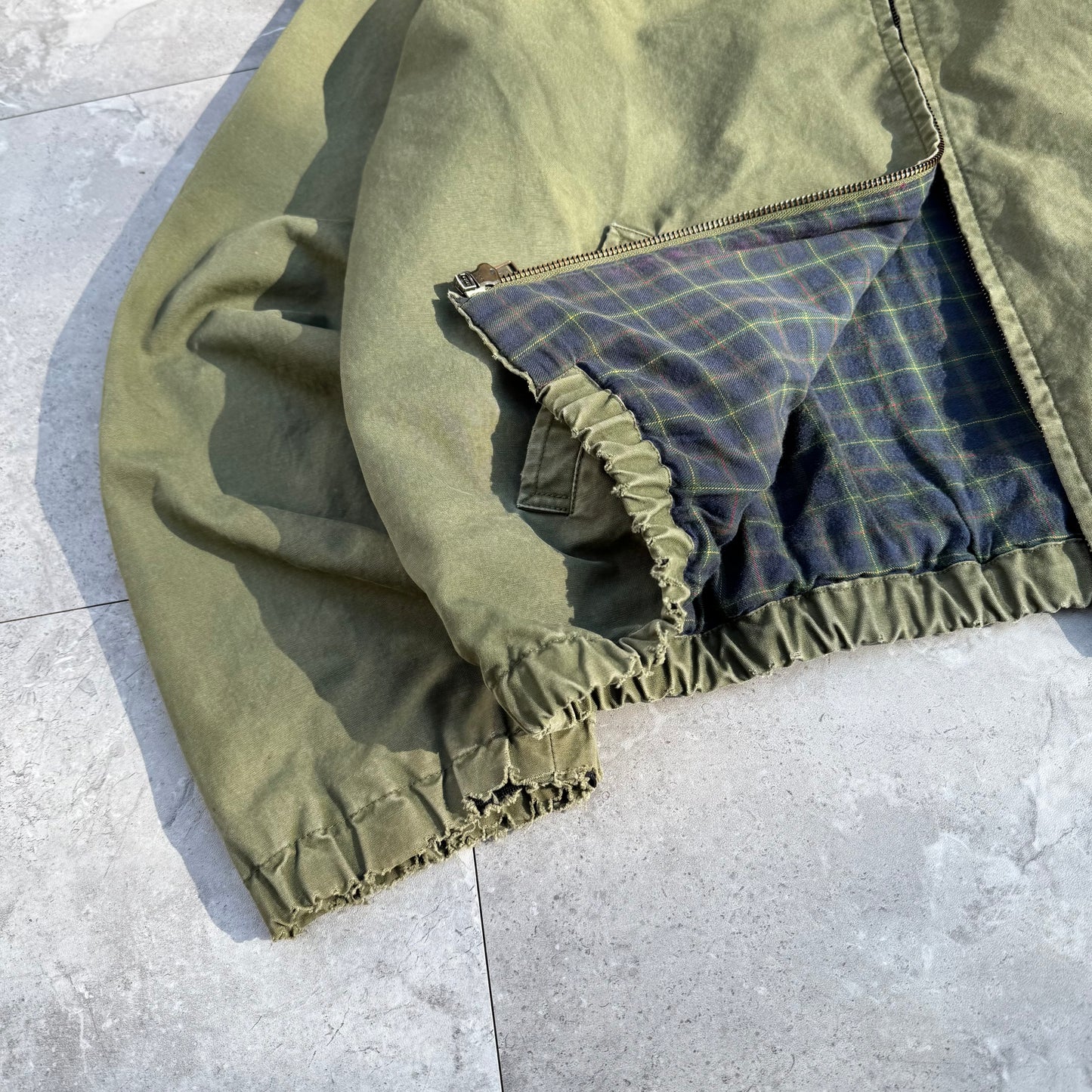 80s-90s Polo by Ralph Lauren Olive Green Cotton Checkered Lining Swing Top Jacket