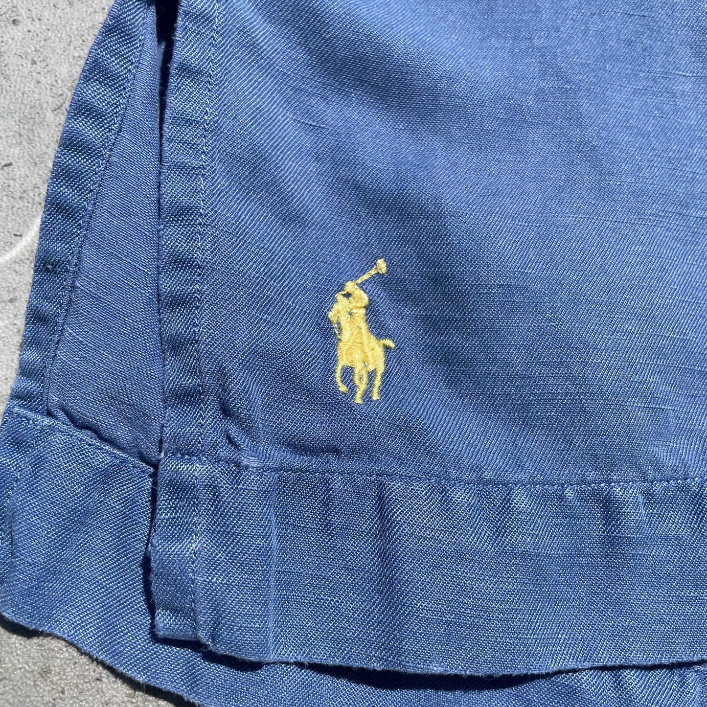 90s Ralph Lauren Caldwell Silk Linen Blue Hawaiian Shirt KiiChain Clothing