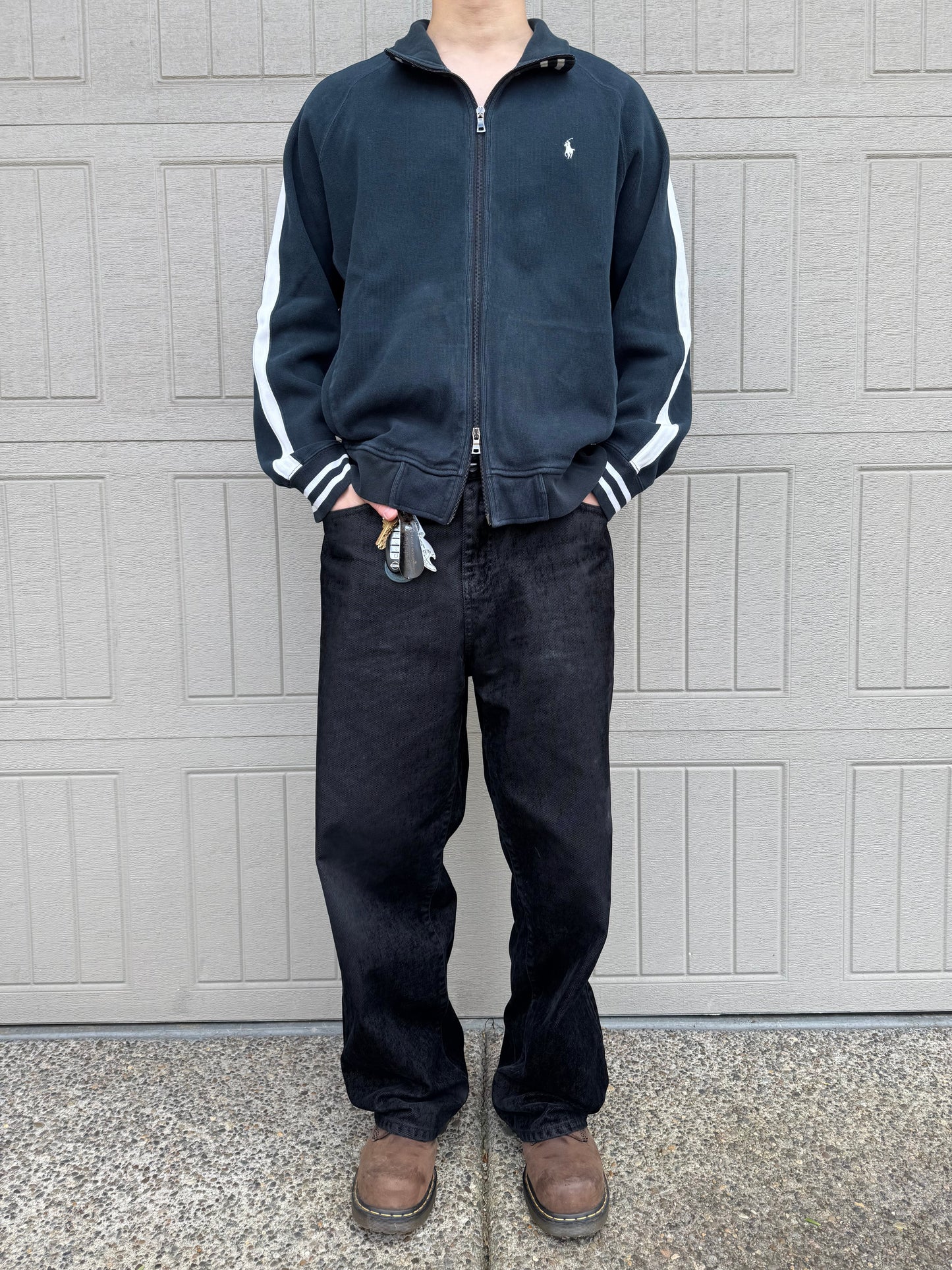 90s-00s Polo by Ralph Lauren Heavyweight Black Double Zip Sweatshirt KiiChain Clothing