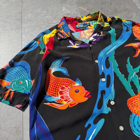 90s-00s Ralph Lauren “Caldwell” 100% Viscose Rare Fish Open Collar Shirt KiiChain Clothing
