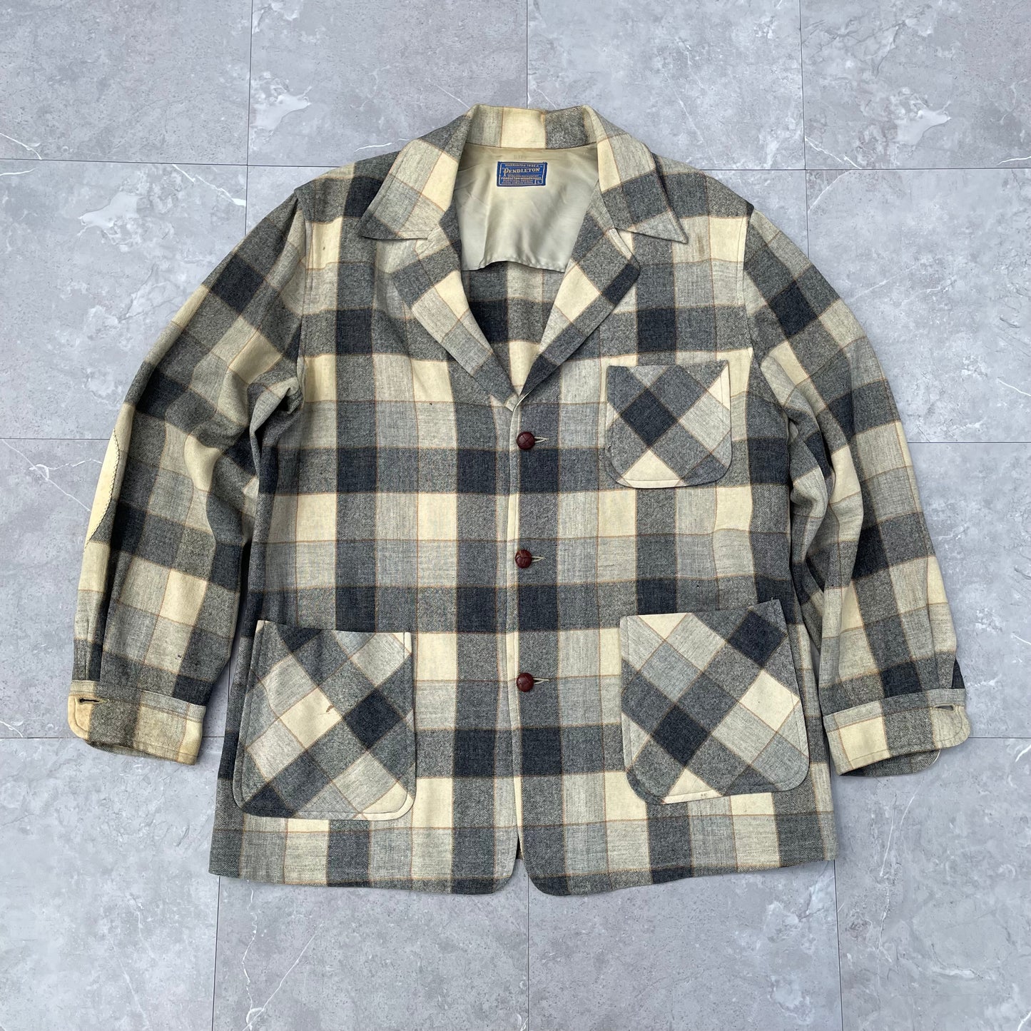 50s Pendleton Checkered Elbow Patch Made in USA Shirt Jacket