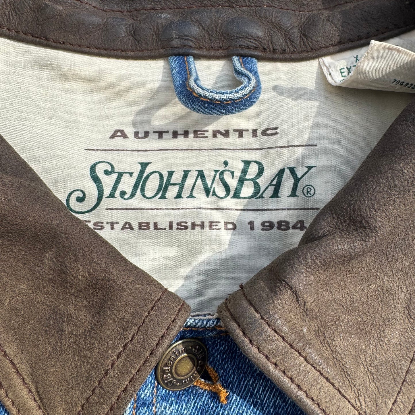 90s St. John's Bay Leather Collar Denim Jacket