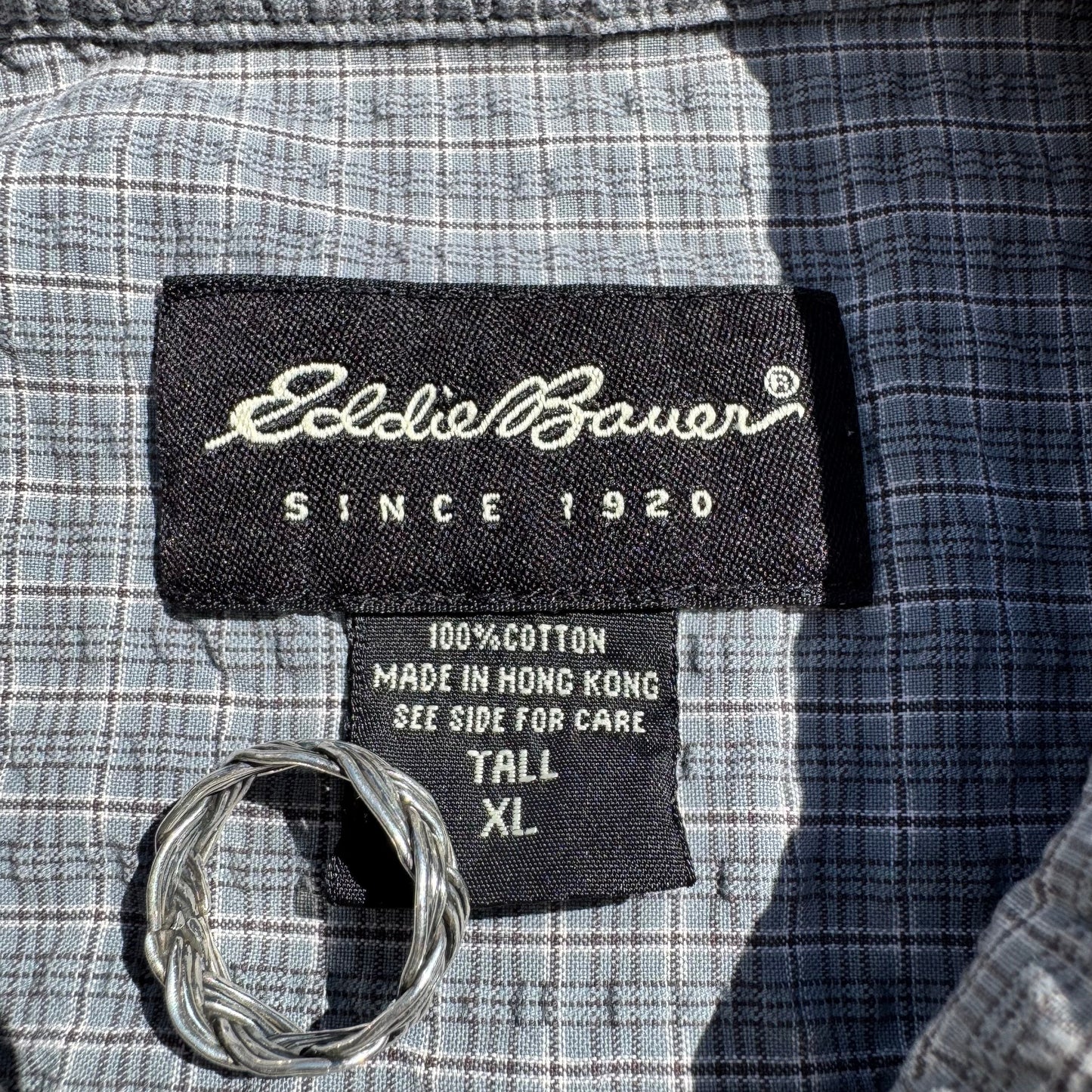 Eddie Bauer Seersucker BD Short Sleeve Shirt Gray KiiChain Clothing