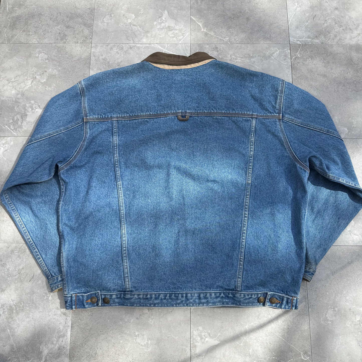 90s St. John's Bay Leather Collar Denim Jacket