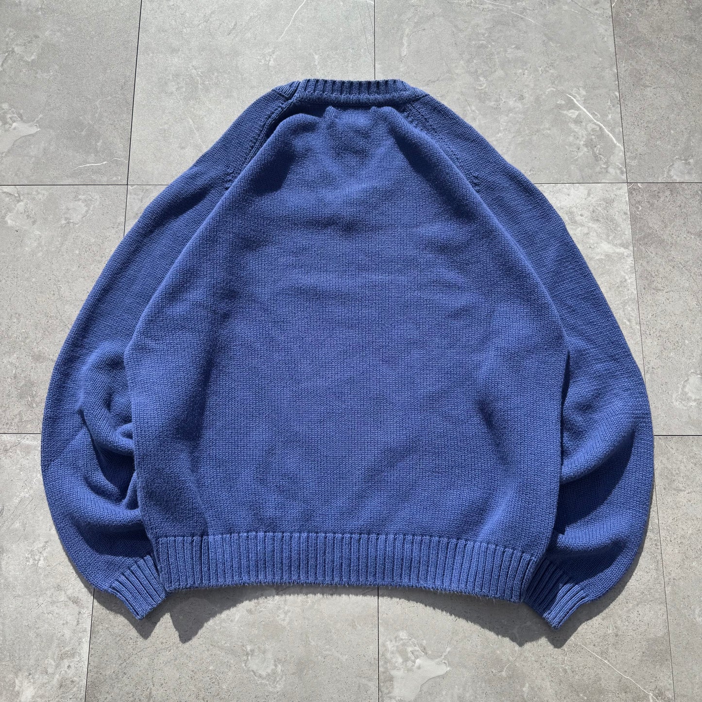 90s Lands' End Women’s “Drifter Sweater” Made in USA Blue V-Neck Knit