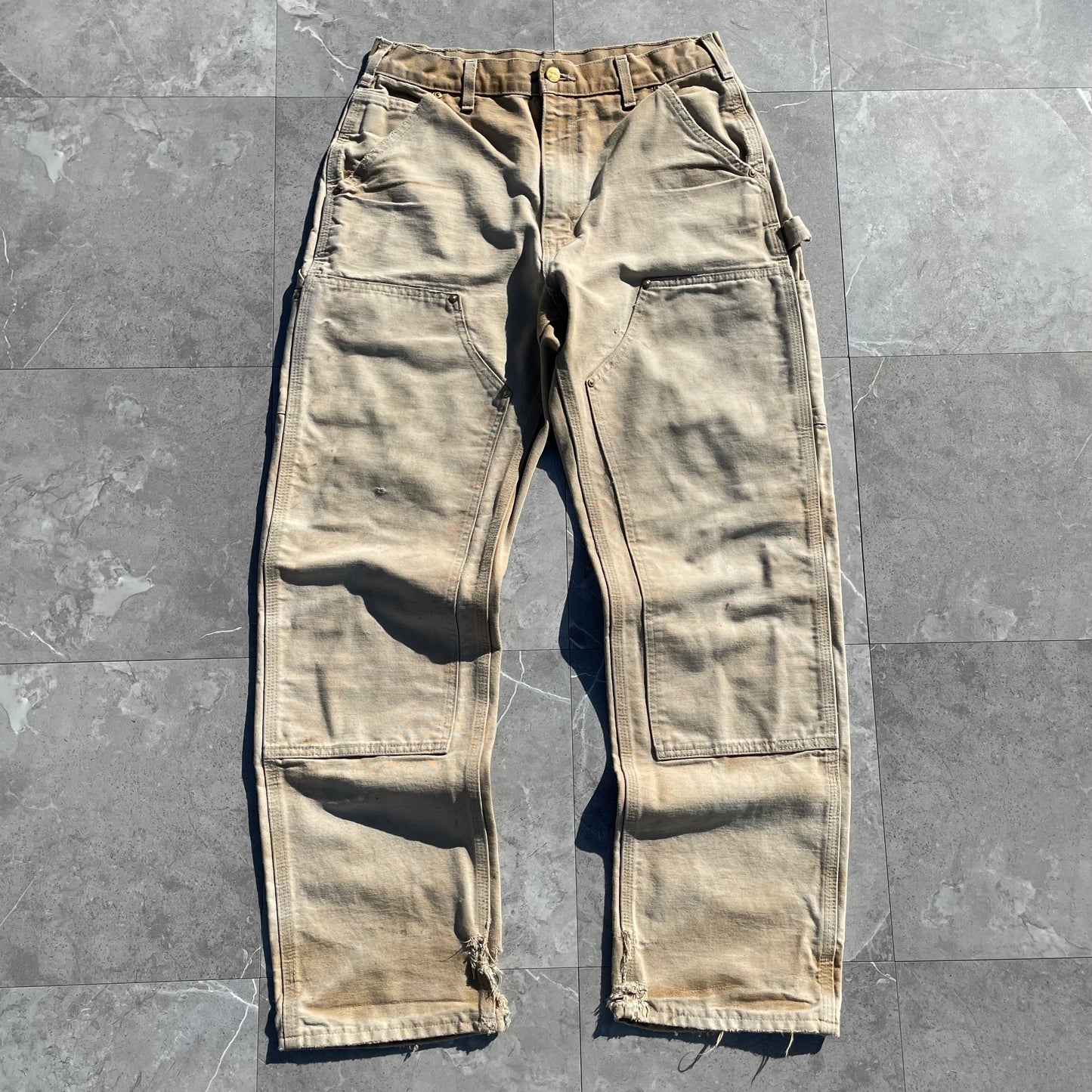 90s Carhartt Made in USA Beige Double Knee Work Pants 30x32 KiiChain Clothing