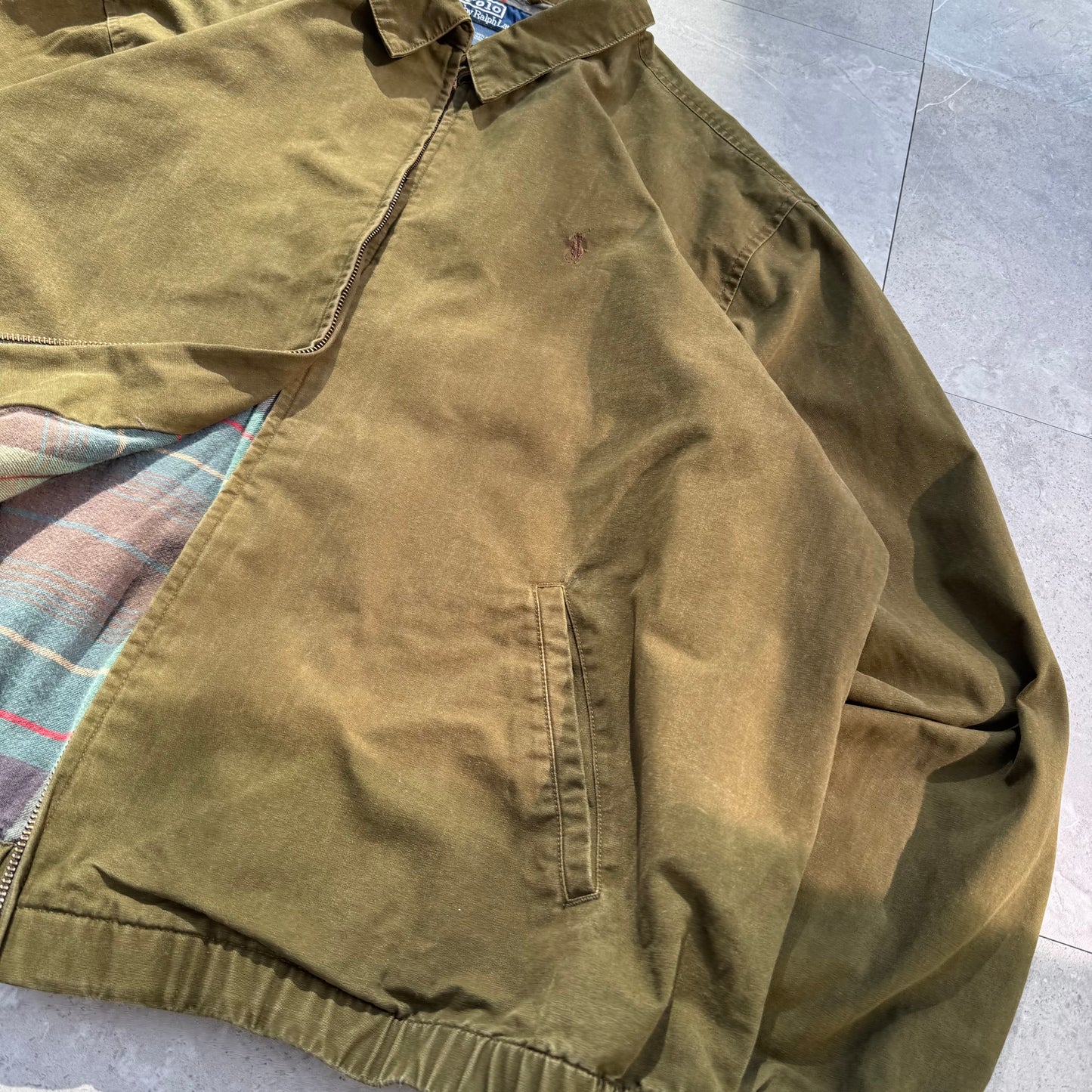 90s-00s Polo by Ralph Lauren Dark Olive Green Cotton Checkered Lining Swing Top Jacket