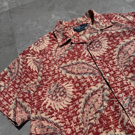 90s-00s Ralph Lauren Vintage Camp Linen x Cotton Leaf Open Collar Shirt KiiChain Clothing