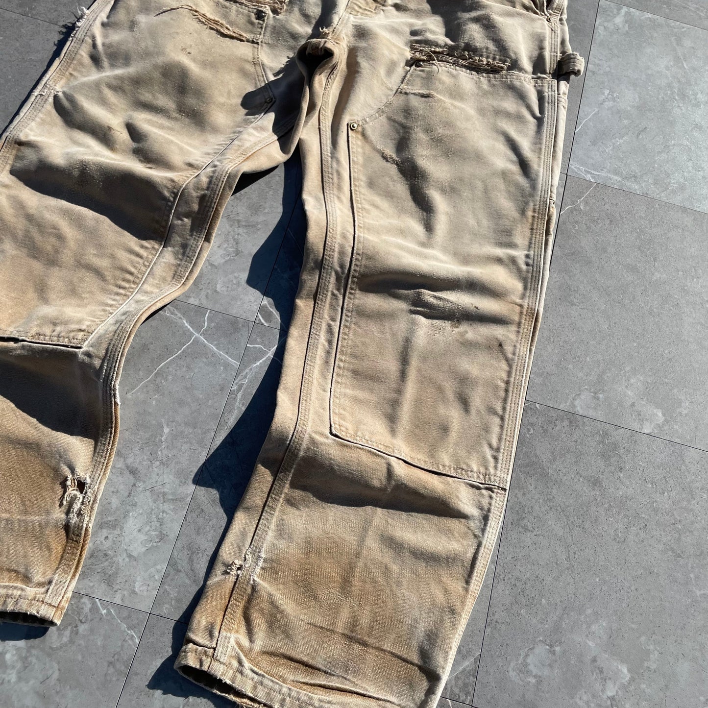 90s Carhartt Made in USA Beige Double Knee Work Pants 36x32 KiiChain Clothing