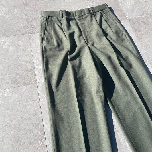 90s Lands' End Olive Green Two-Tuck Pleated Wool Slacks Size 34 KiiChain Clothing