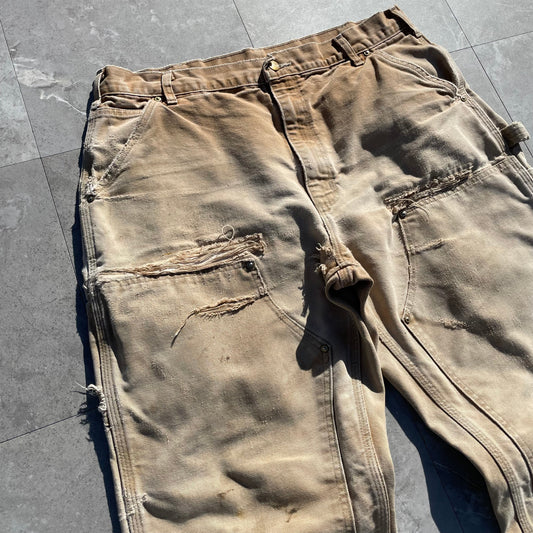 90s Carhartt Made in USA Beige Double Knee Work Pants 36x32 KiiChain Clothing