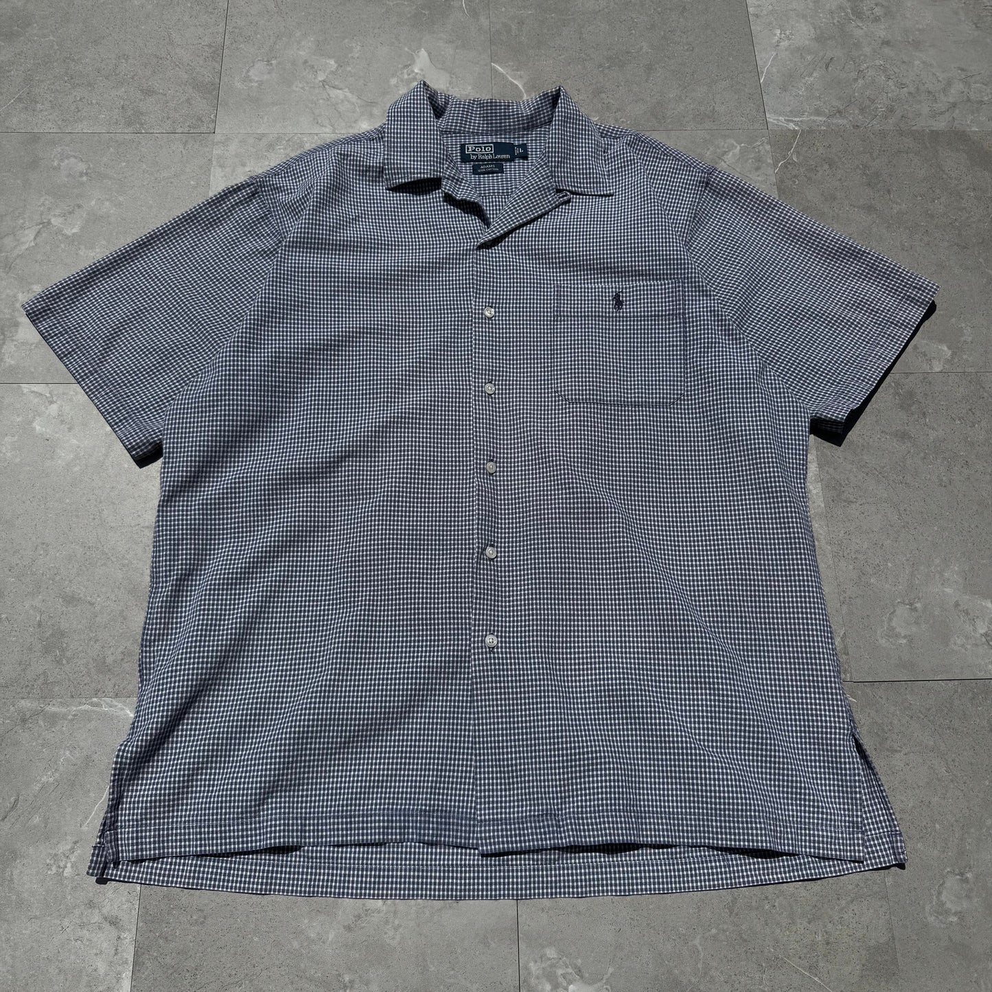 90s-00s Ralph Lauren Adams Cotton Blue Checkered Open Collar Shirt KiiChain Clothing
