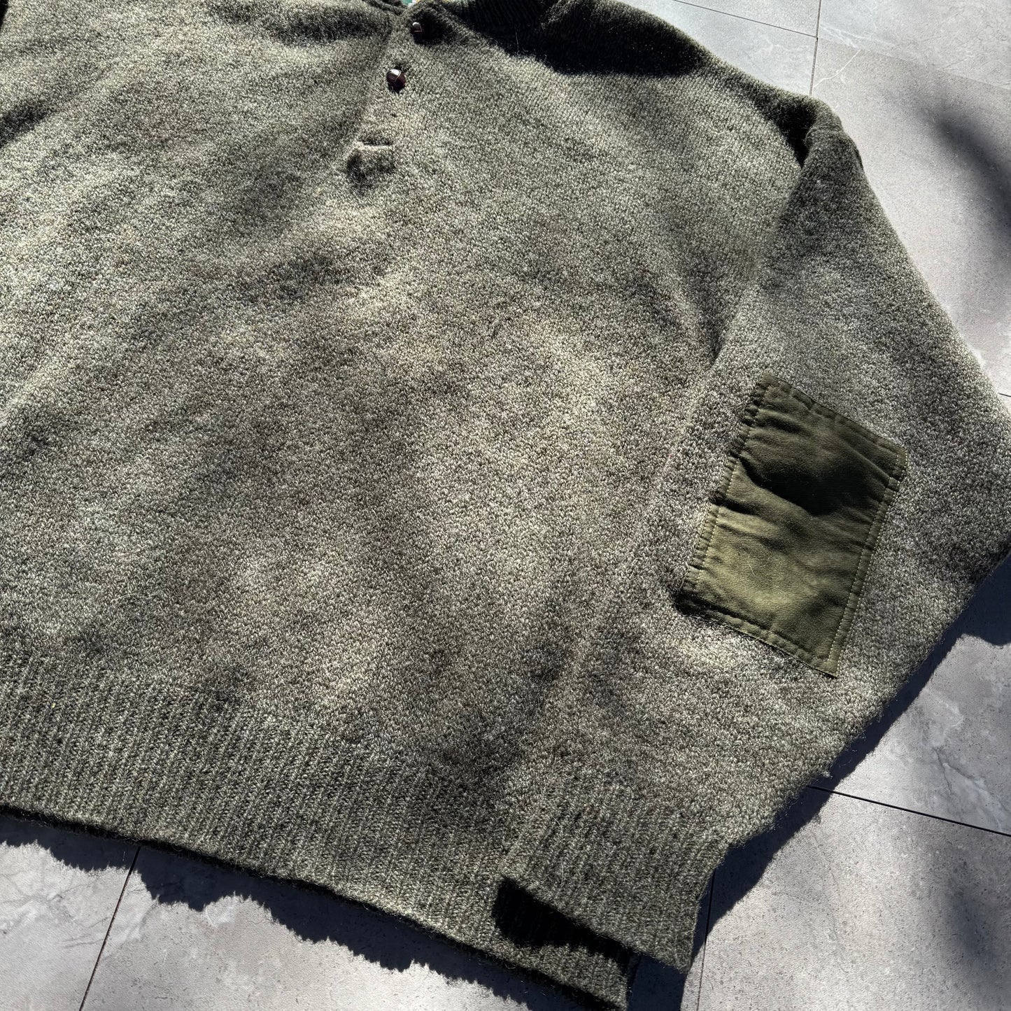 90s Cabela's Made in USA Wool Henley Neck Elbow Patch Knit