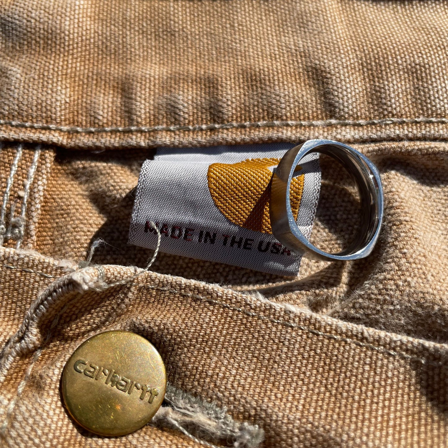 90s Carhartt Made in USA Beige Double Knee Work Pants 36x32 KiiChain Clothing