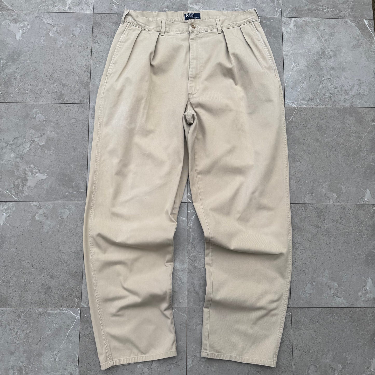 80s-90s Polo by Ralph Lauren Made in USA Cream/Beige Chino Pants 36x32 KiiChain Clothing