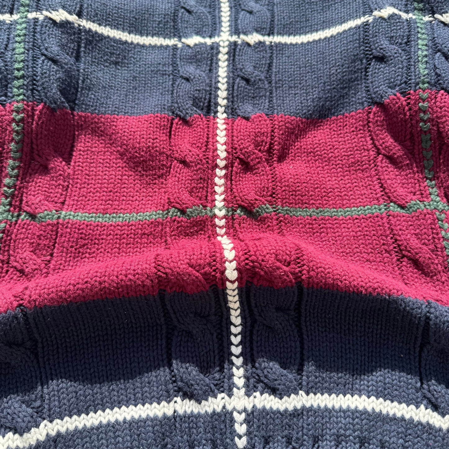 90s John Ashford Heavyweight Red/Navy Checkered Cotton Cable Knit