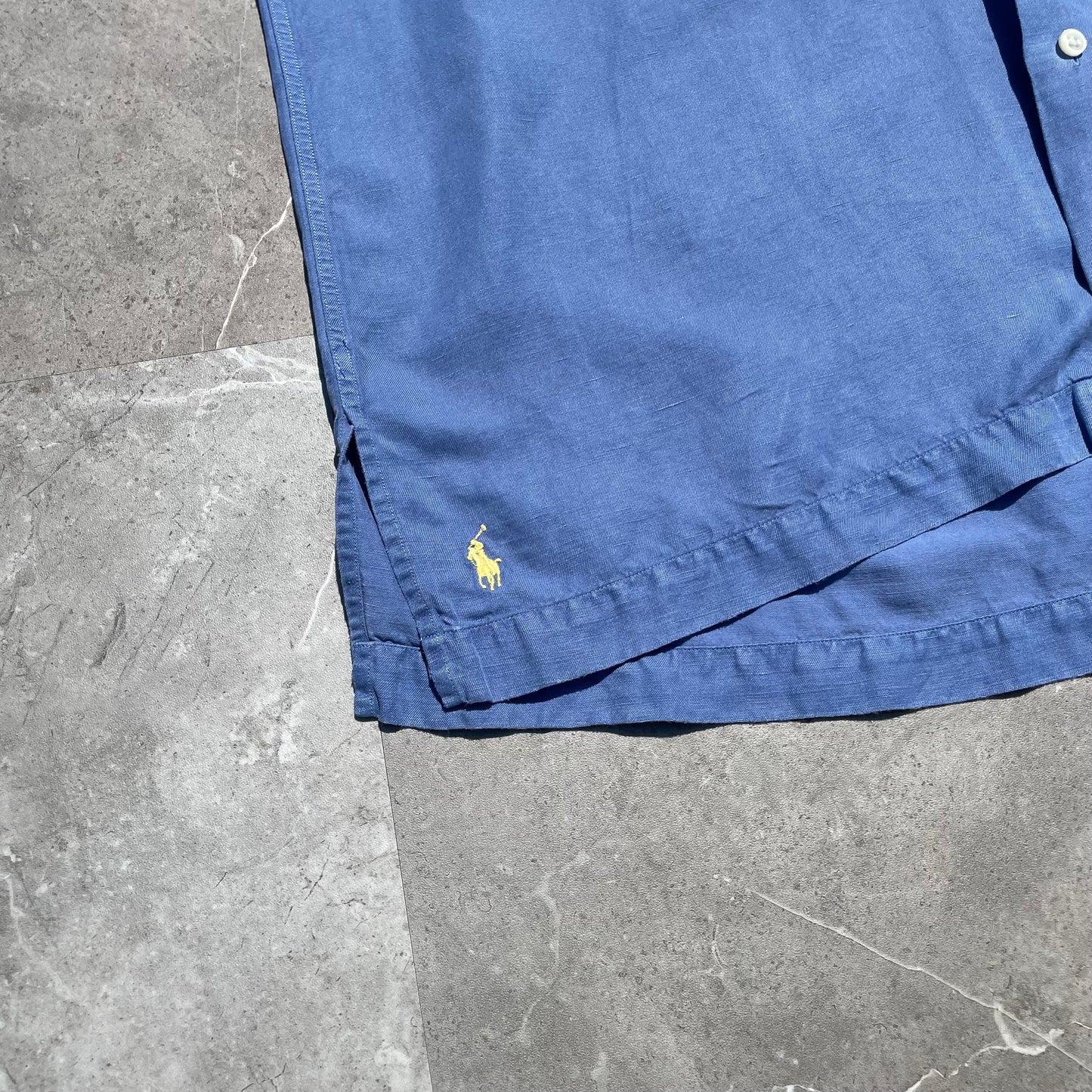 90s Ralph Lauren Caldwell Silk Linen Blue Hawaiian Shirt KiiChain Clothing