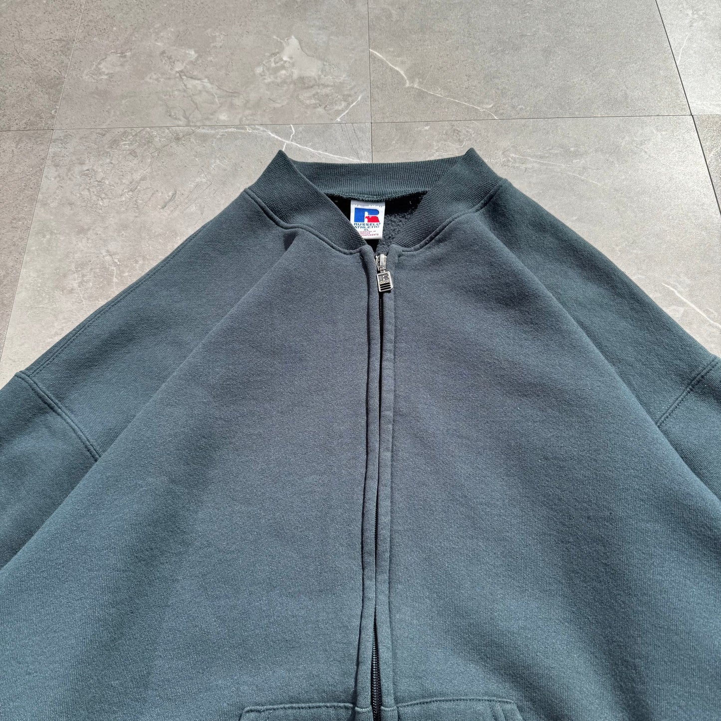 90s Russell Athletic Green/Gray Zip-Up Sweatshirt KiiChain Clothing