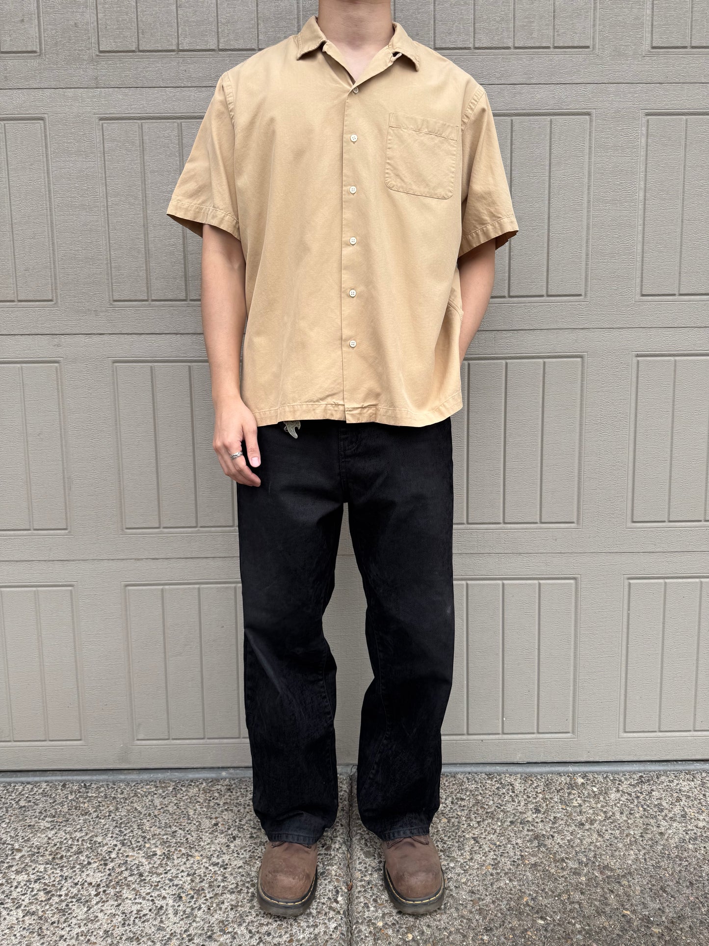 00s Polo by Ralph Lauren Mustard Brown Silk x Cotton Open Collar Shirt