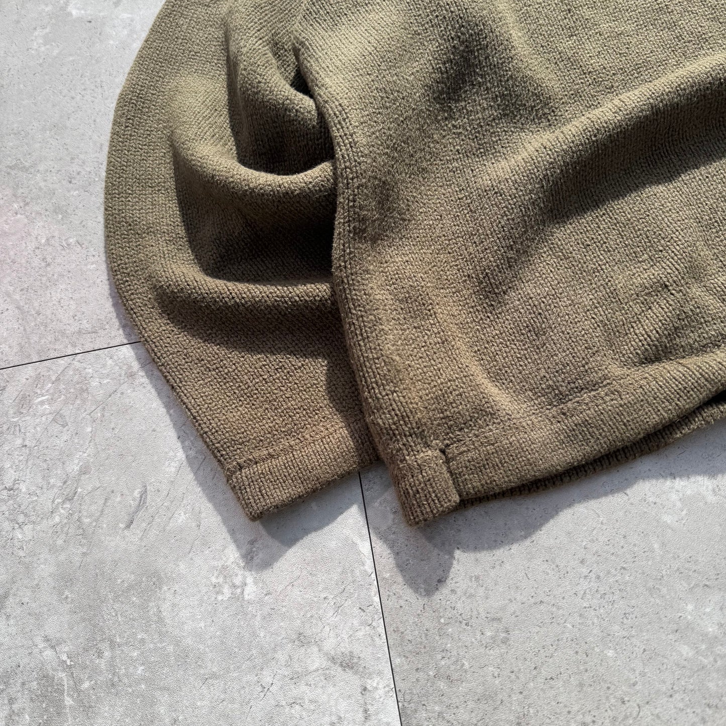 00s Eddie Bauer Made in UK Olive Green/khaki Henley Neck Cotton Knit