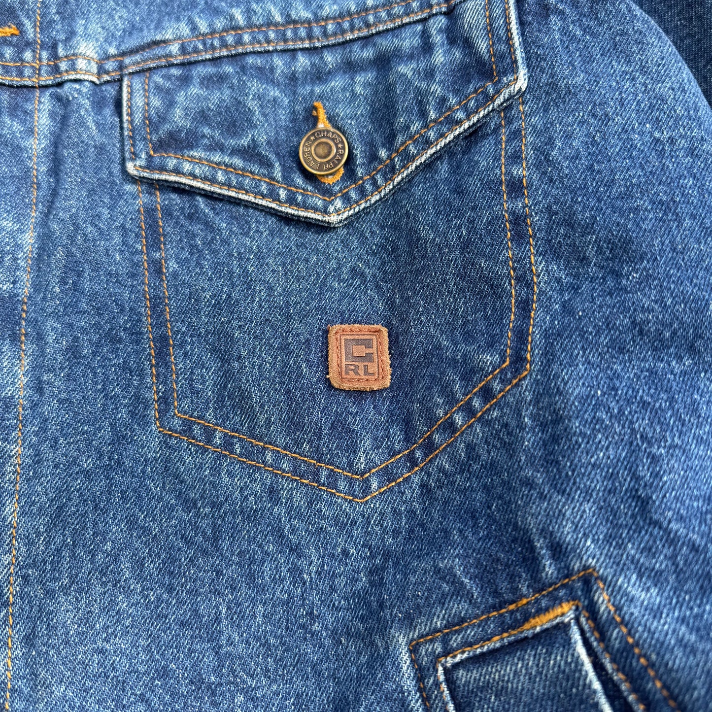 90s Chaps Ralph Lauren Leather Collar Flannel-Lined Denim Jacket