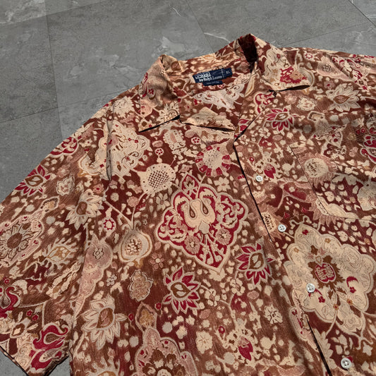 90s Ralph Lauren Faded Red Paisley Cotton Open Collar Shirt KiiChain Clothing