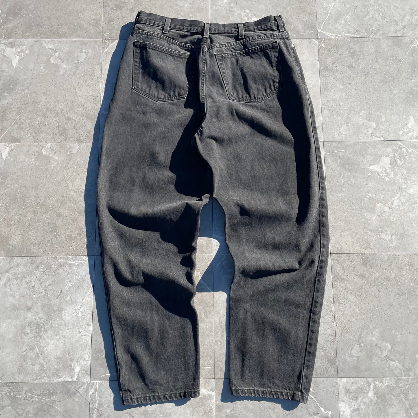 90s Lands' End Loose Fit Tapered Black Denim Size 16 KiiChain Clothing