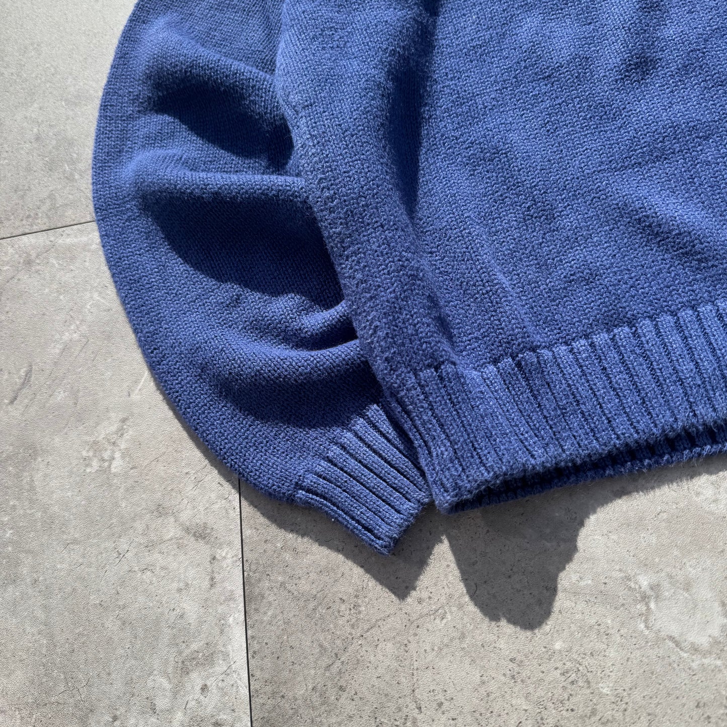 90s Lands' End Women’s “Drifter Sweater” Made in USA Blue V-Neck Knit