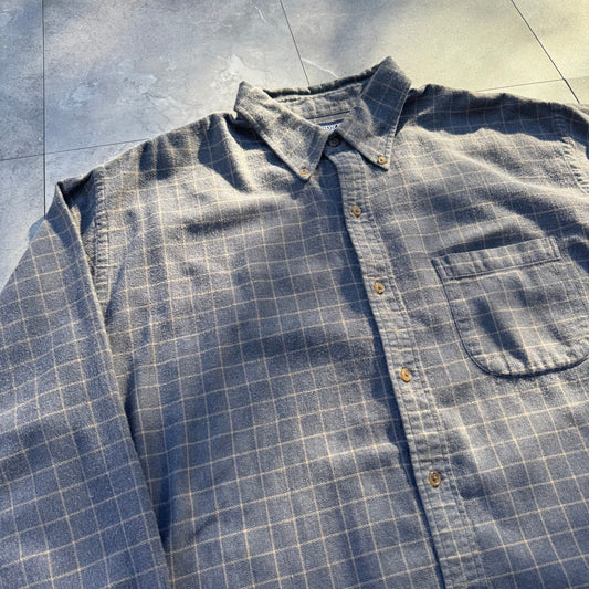 90s Lands' End Faded Gray Checkered Button Down Flannel Shirt KiiChain Clothing