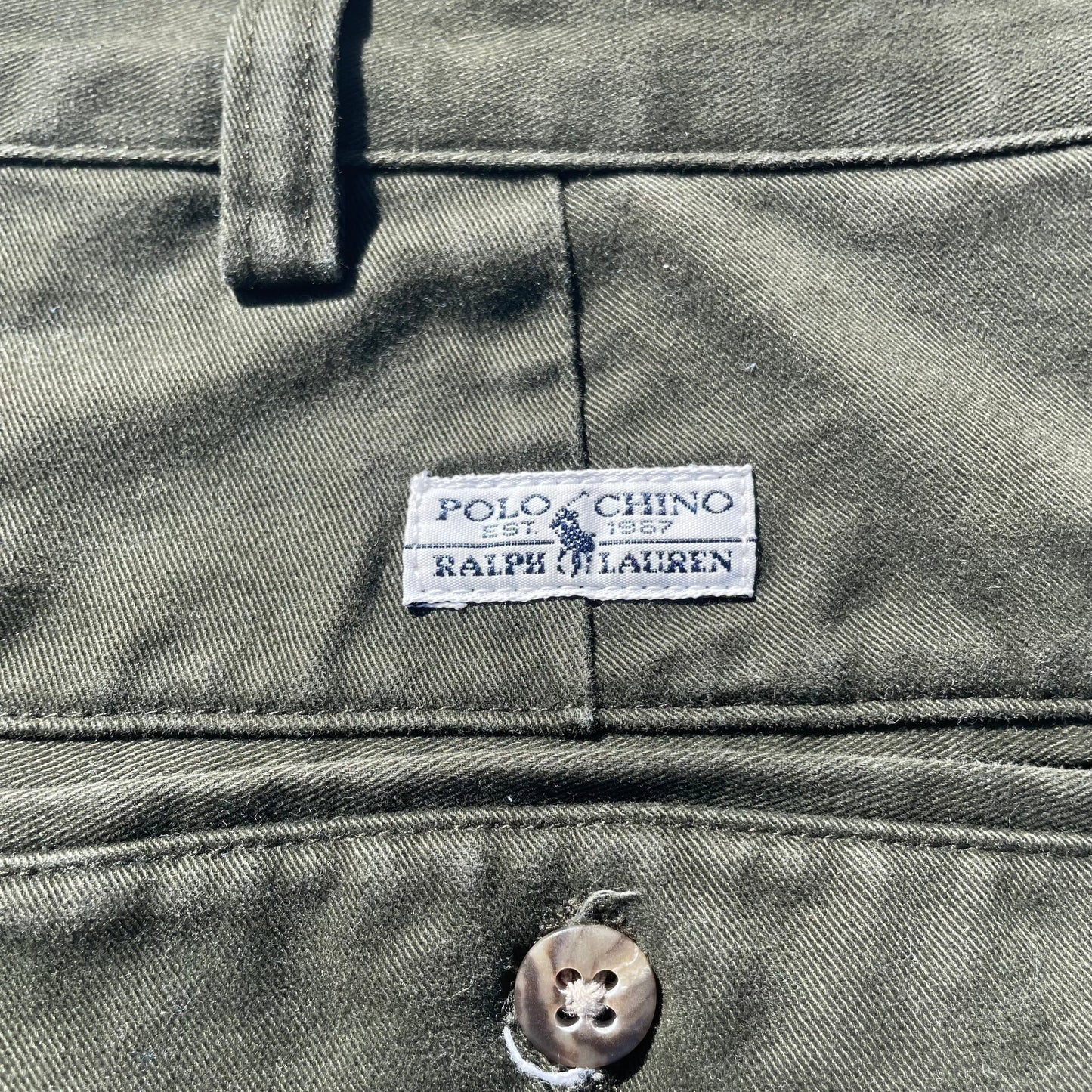 90s-00s Ralph Lauren Two-Tuck Pleated Olive Green Chino Pants 34x30 KiiChain Clothing