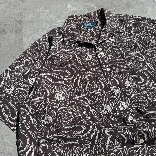 90s-00s Ralph Lauren “Clayton” Rare Brown Paisley Open Collar Shirt KiiChain Clothing