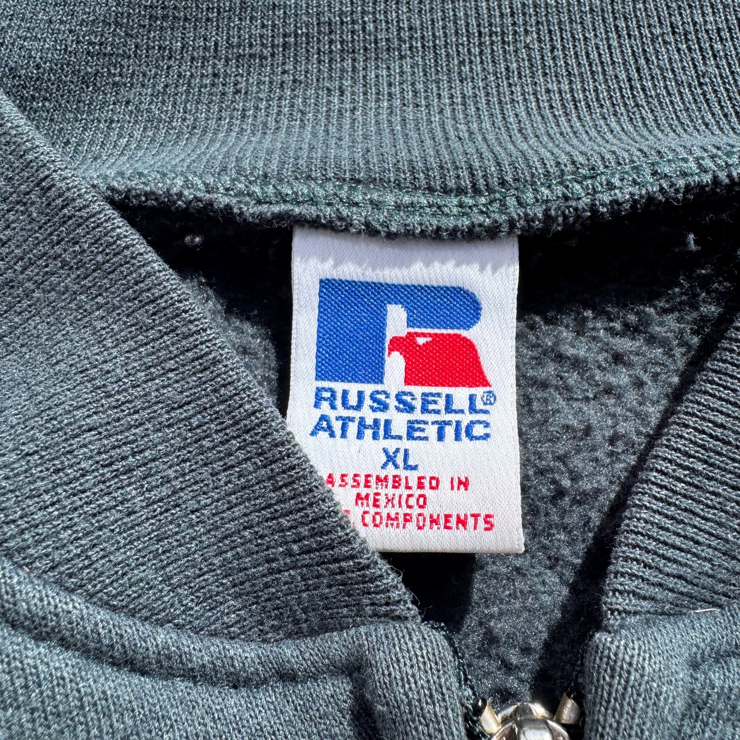90s Russell Athletic Green/Gray Zip-Up Sweatshirt KiiChain Clothing
