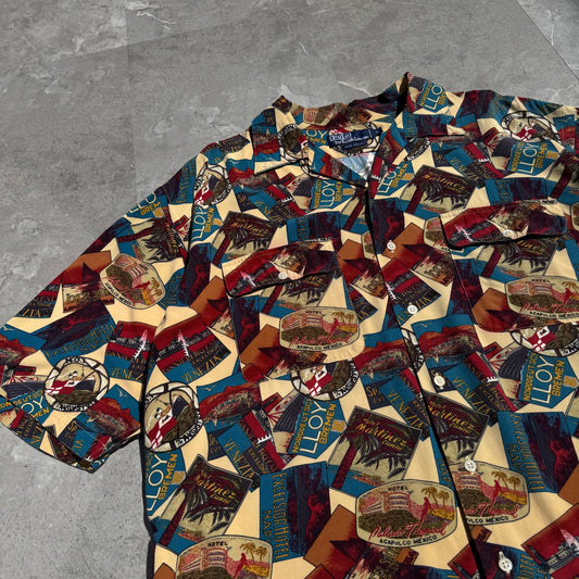 90s-00s Ralph Lauren 100% Rayon Travel Graphic Open Collar Shirt KiiChain Clothing