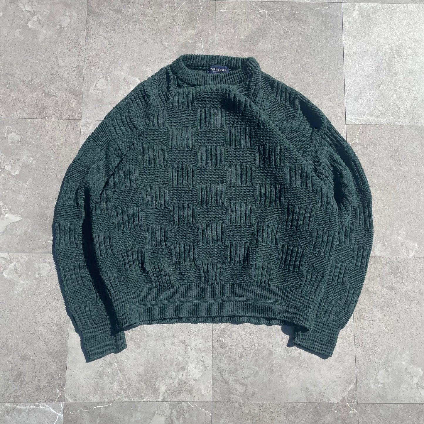 90s-00s Van Heusen Made in USA Green Textured Knit KiiChain Clothing
