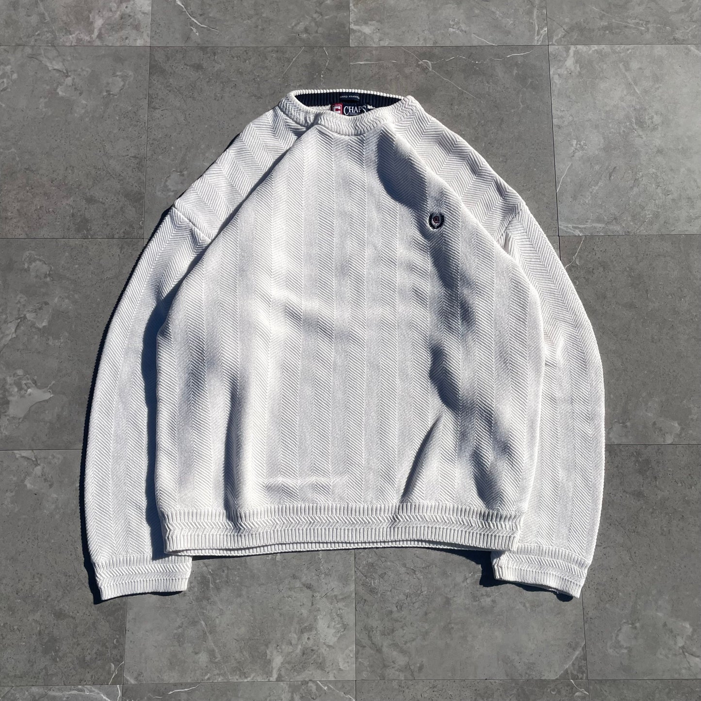 90s Chaps Ralph Lauren Hand Framed Heavyweight White Textured Knit KiiChain Clothing