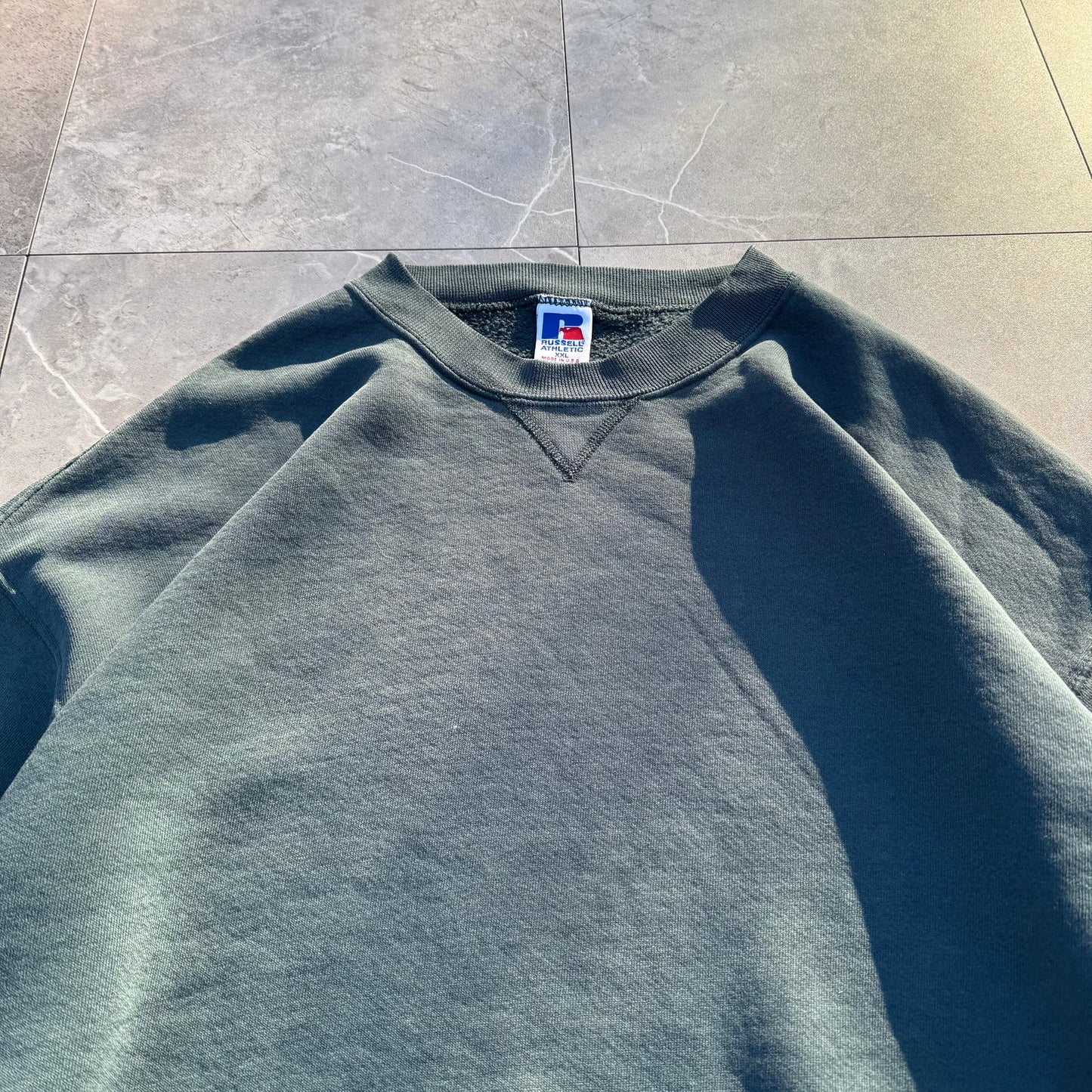 90s Russell Athletic Made in USA Green/Grey Blank Sweatshirt