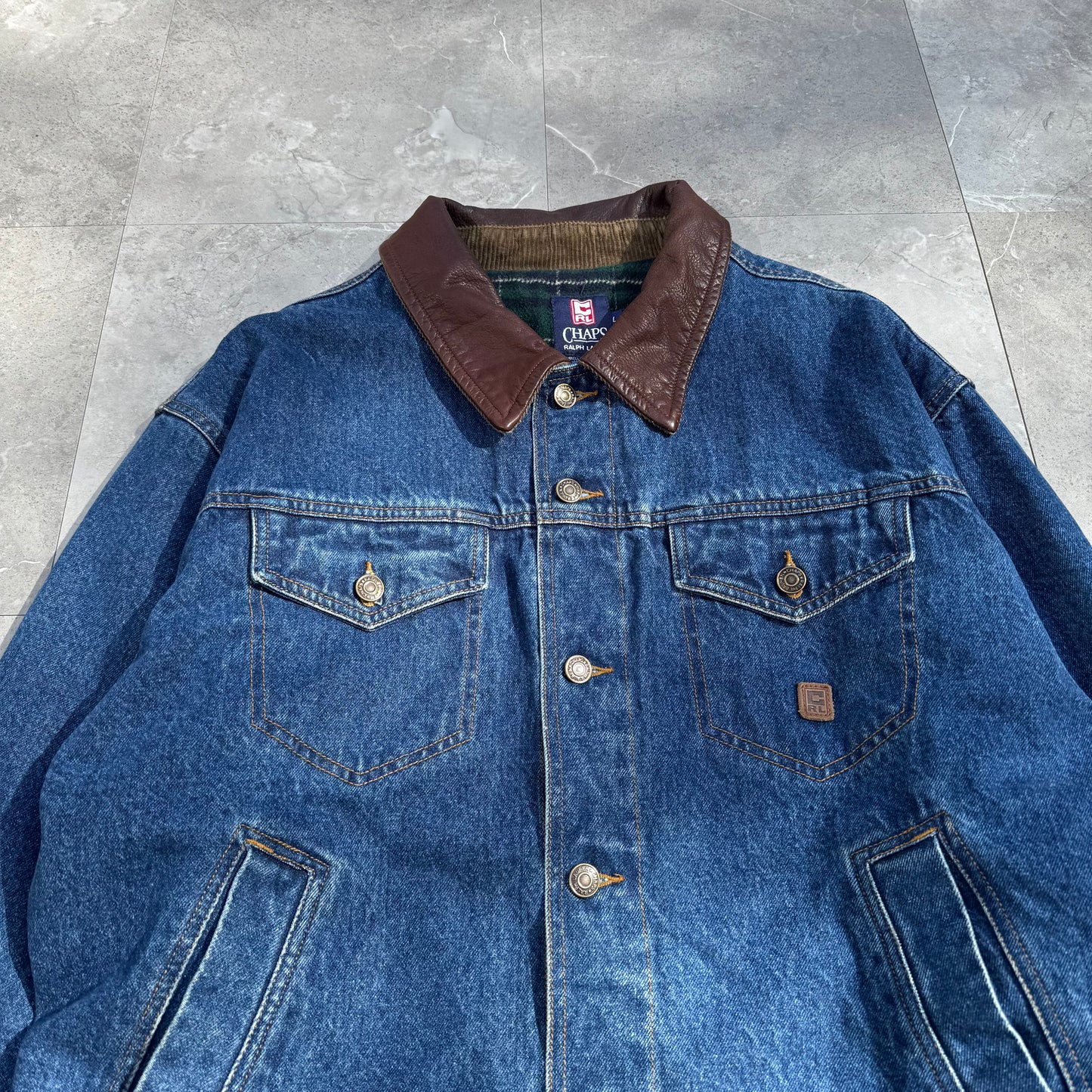 90s Chaps Ralph Lauren Leather Collar Flannel-Lined Denim Jacket