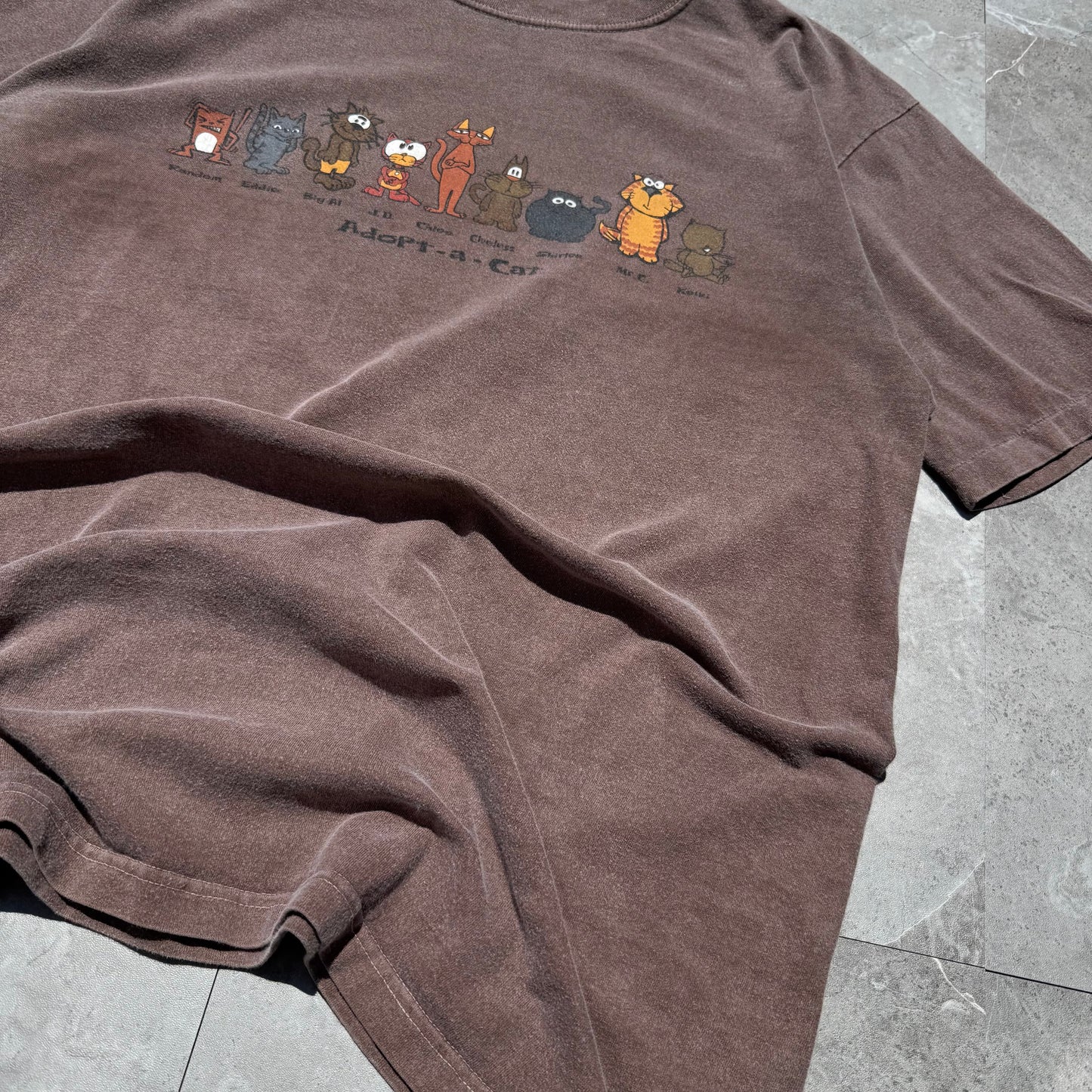 90s Crazy Shirts Adopt a Cat Faded Brown Tee KiiChain Clothing