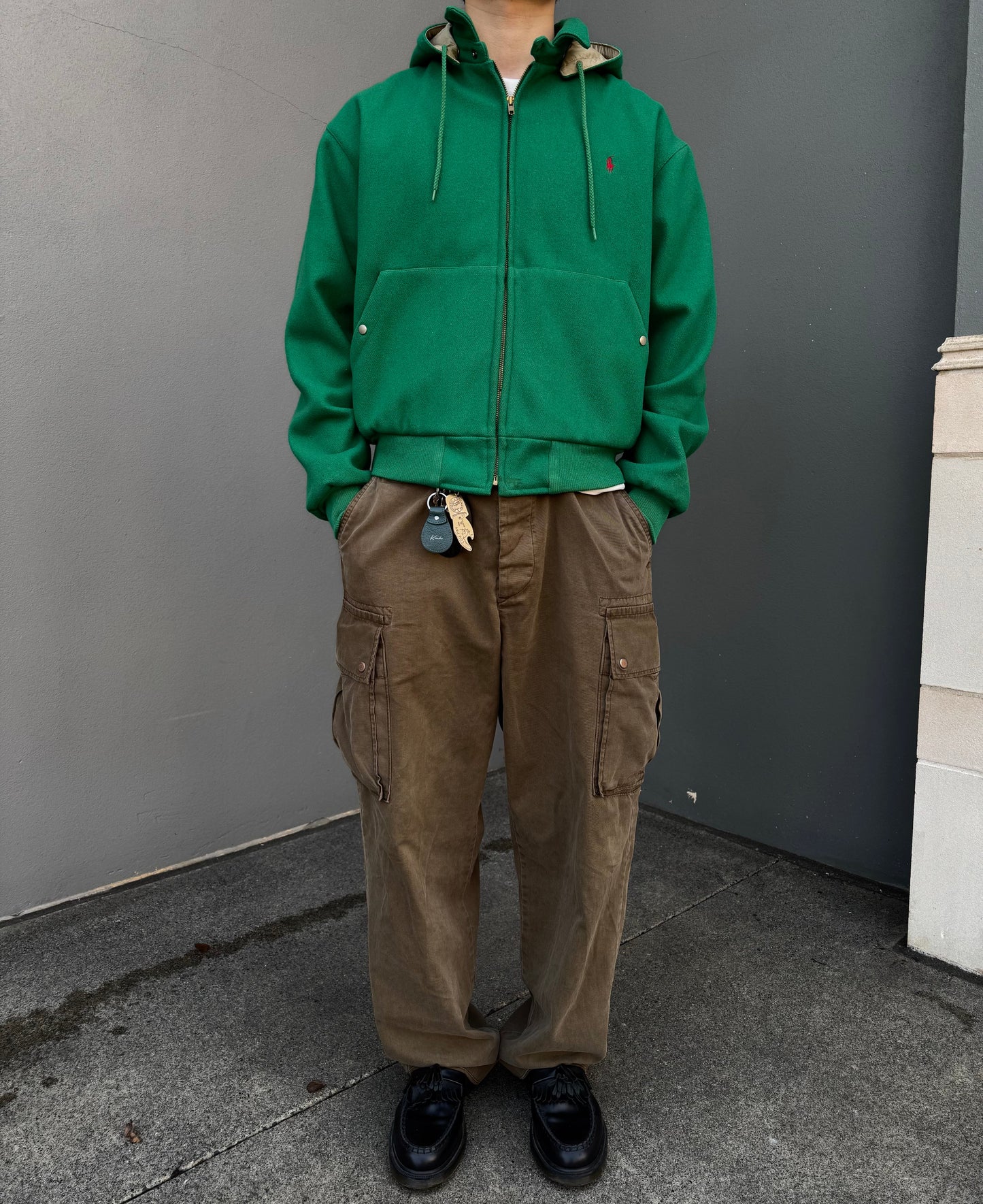 80s Ralph Lauren Made in USA Green Detachable Hoodie Wool Swing Top Jacket KiiChain Clothing