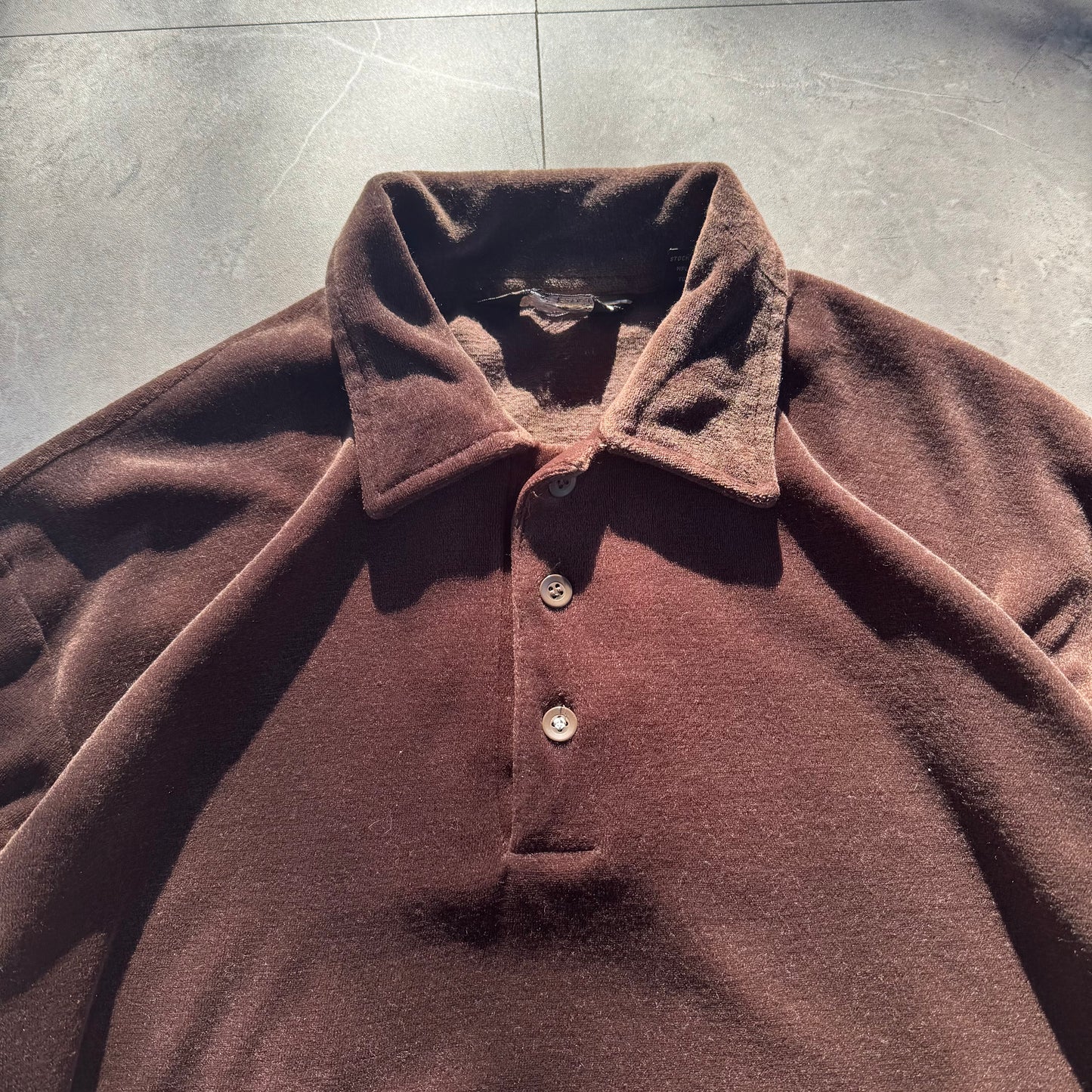 70s Sears SportsWear Two Tone Velour Long Sleeve Polo