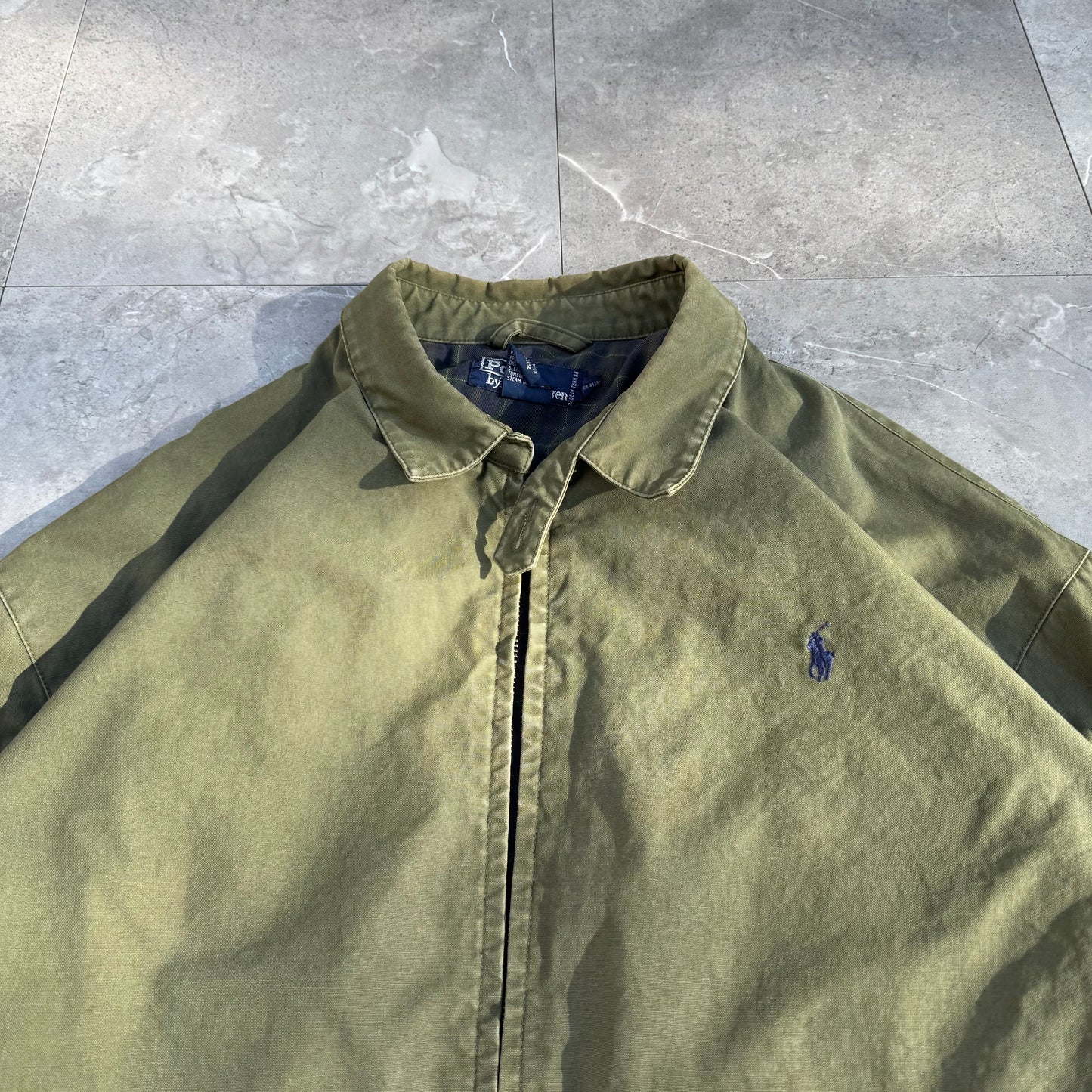 80s-90s Polo by Ralph Lauren Olive Green Cotton Checkered Lining Swing Top Jacket