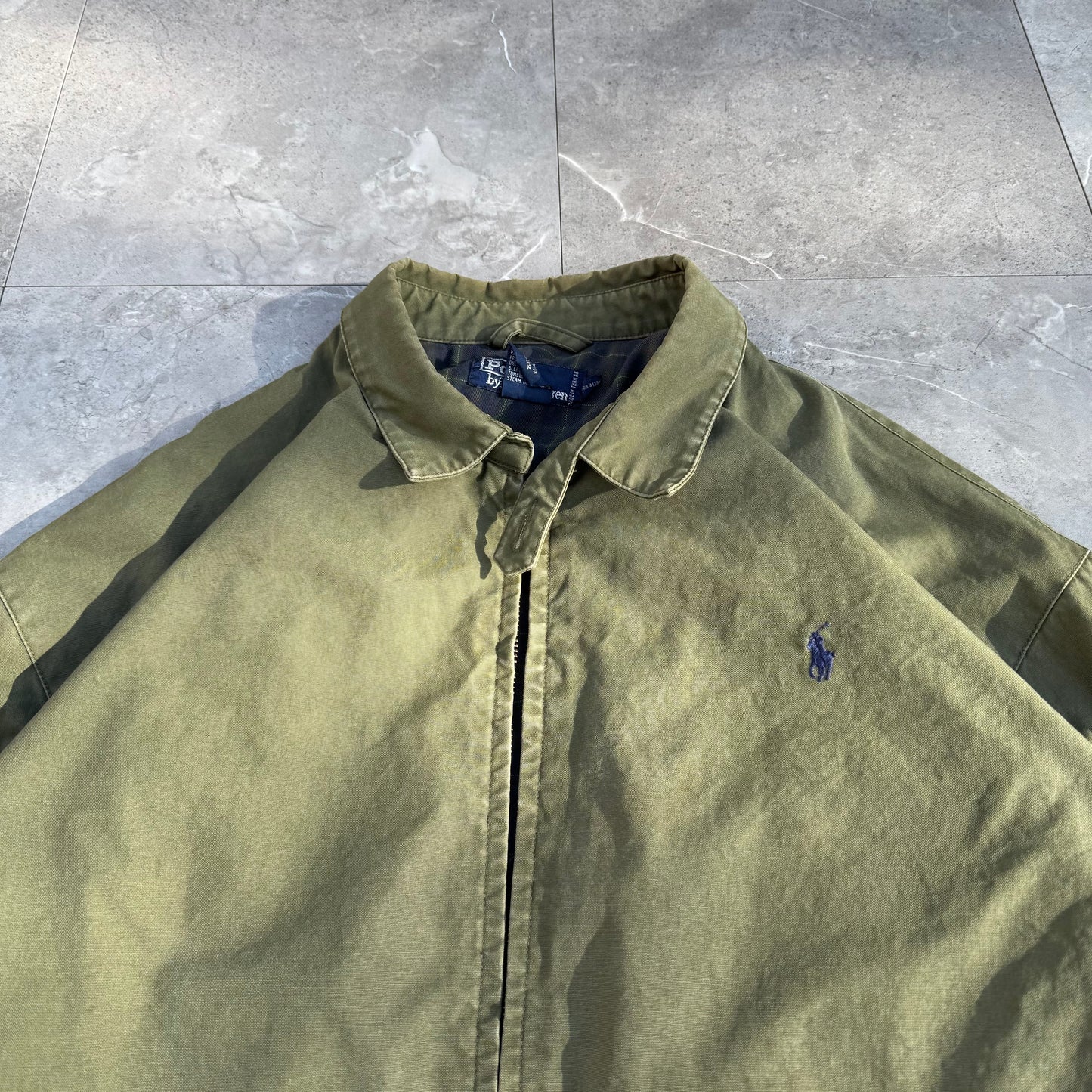 80s-90s Polo by Ralph Lauren Olive Green Cotton Checkered Lining Swing Top Jacket KiiChain Clothing