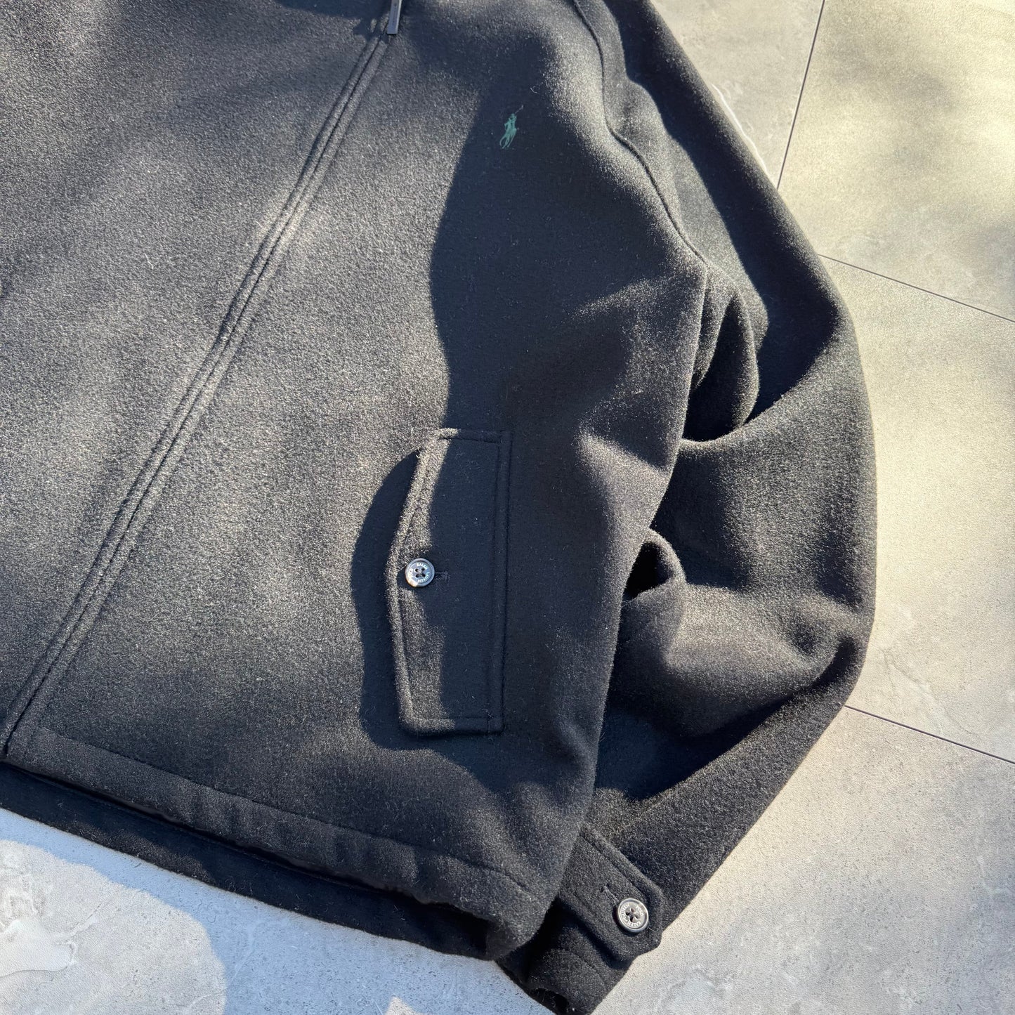 90s-00s Polo by Ralph Lauren Black Wool Harrington Jacket KiiChain Clothing