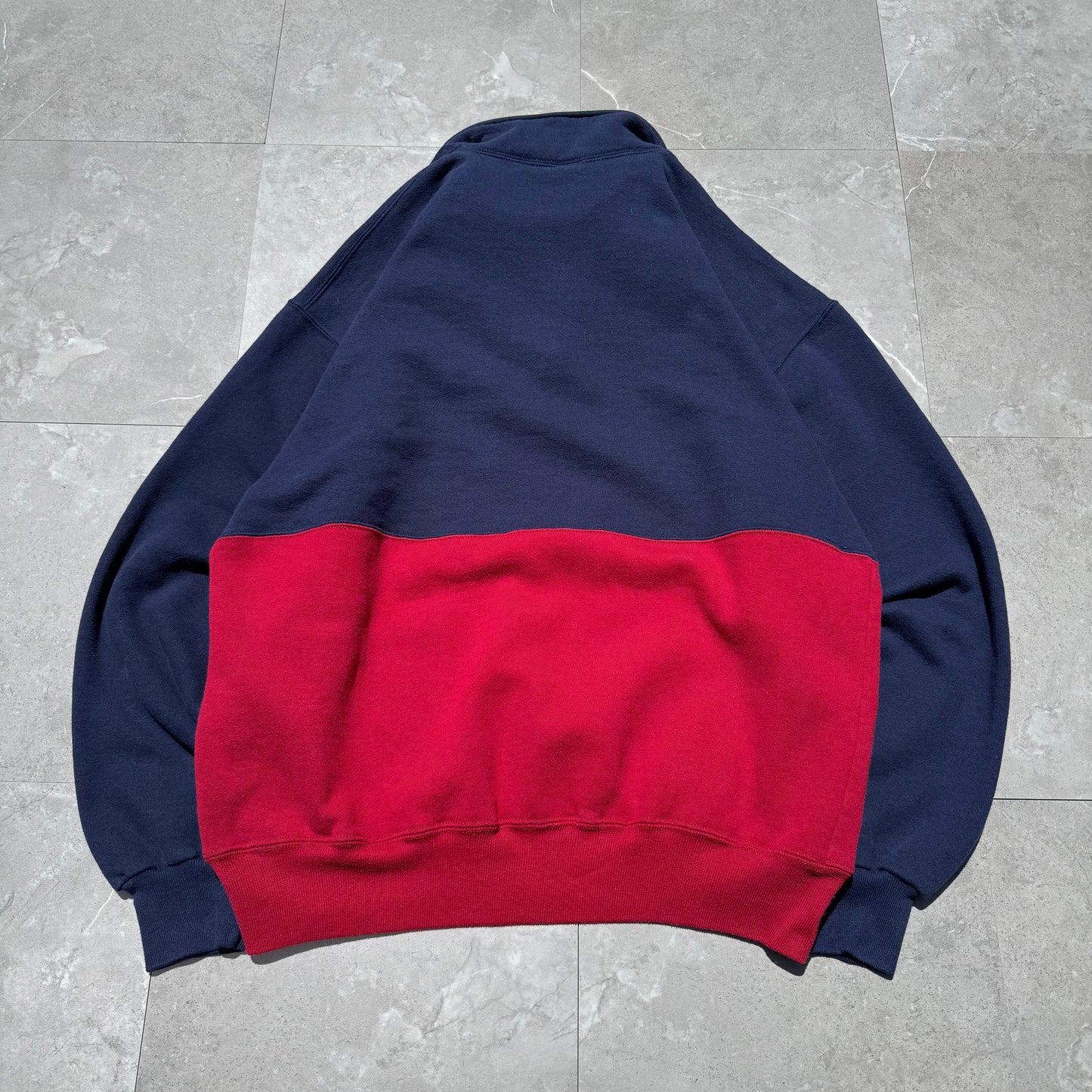 90s Russell Athletic Rare Made in USA Half-Zip Two Tone Navy/Red Sweatshirt KiiChain Clothing
