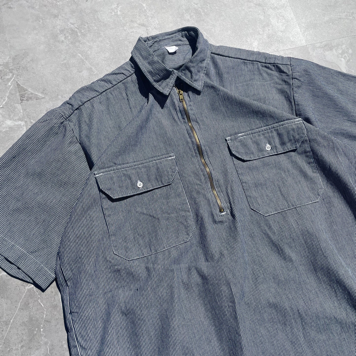 90s Hickory Half-Zip Short Sleeve Shirt
