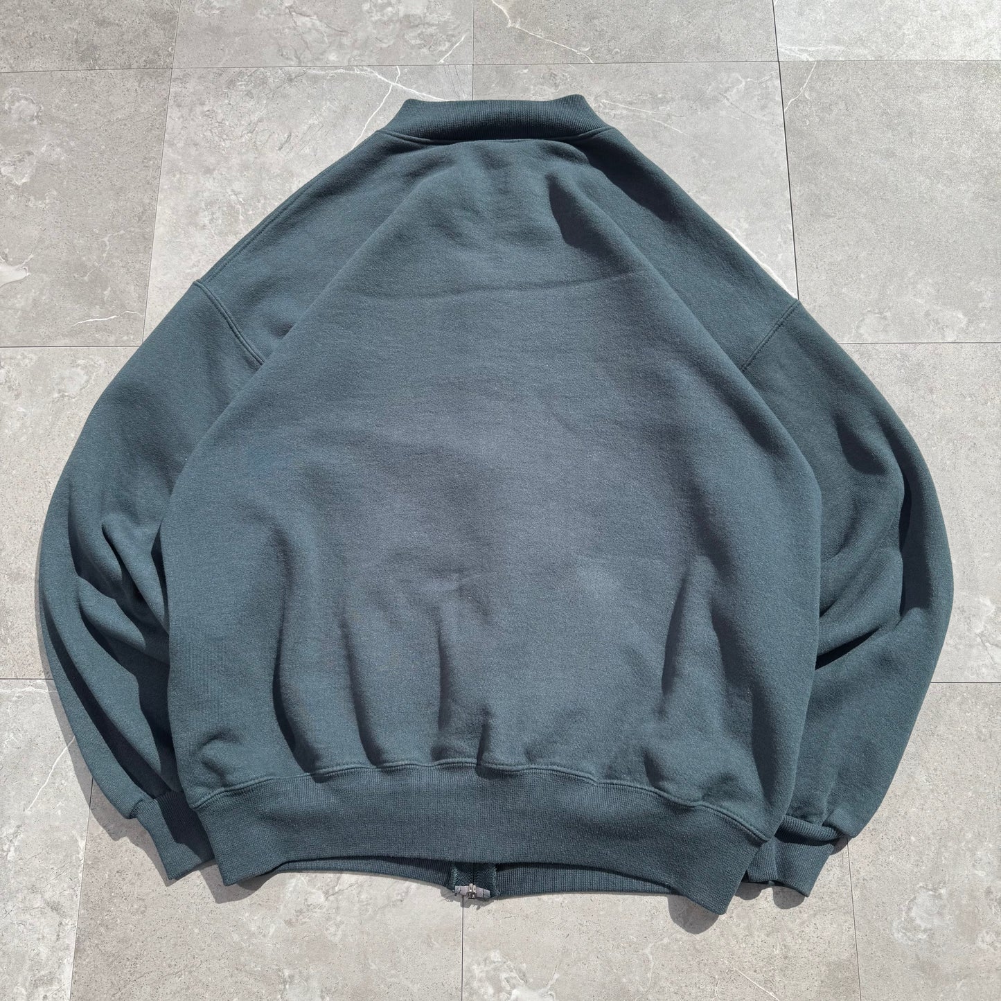 90s Russell Athletic Green/Gray Zip-Up Sweatshirt KiiChain Clothing