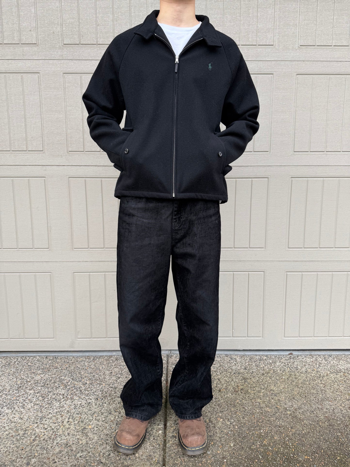 90s-00s Polo by Ralph Lauren Black Wool Harrington Jacket KiiChain Clothing