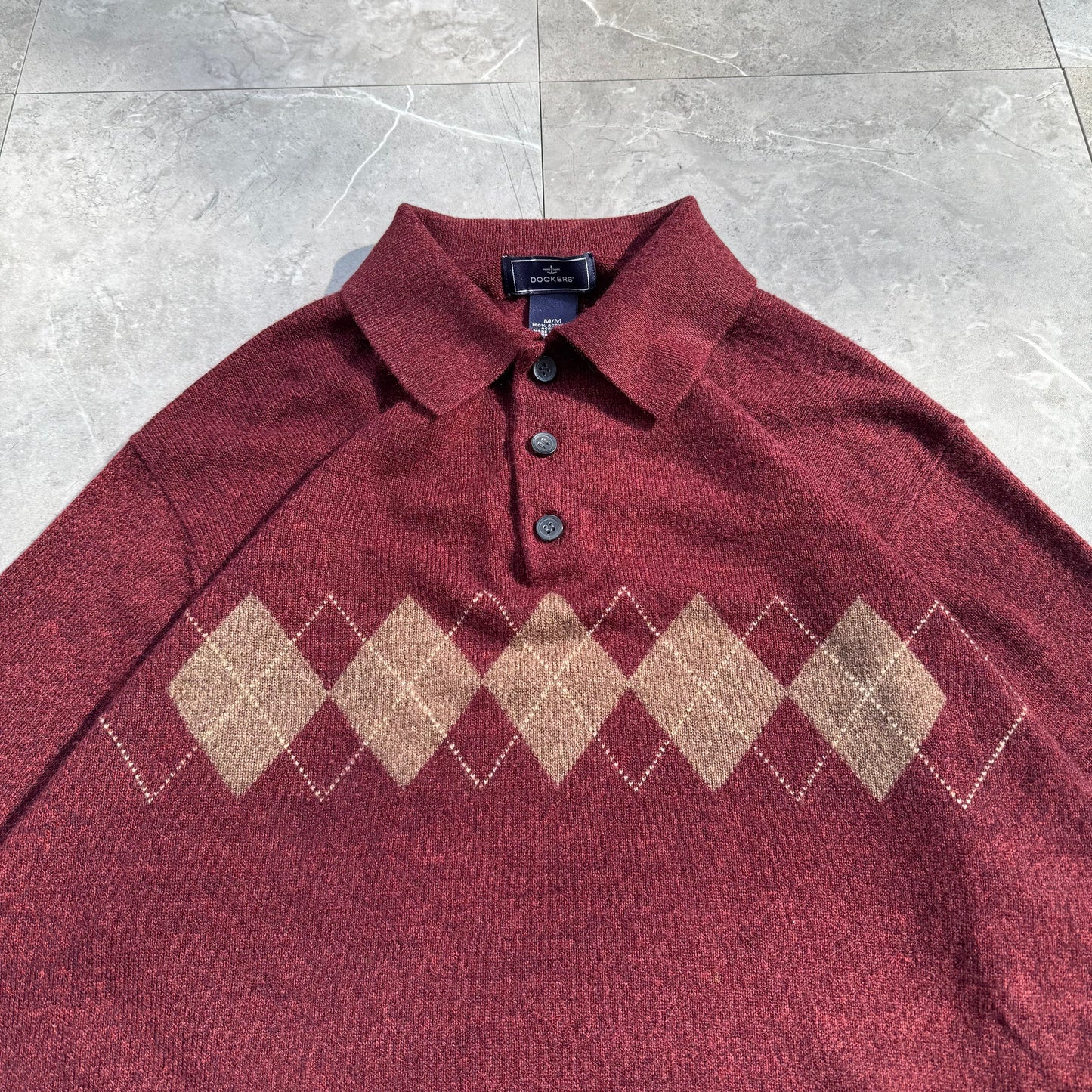 00s Dockers Wine Red Argyle Knit Polo KiiChain Clothing