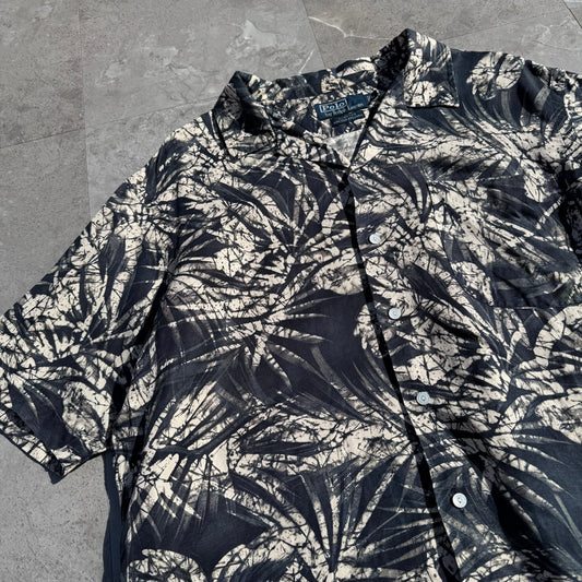 90s-00s Ralph Lauren “Clayton” Silk x Linen Black Open Collar Shirt KiiChain Clothing